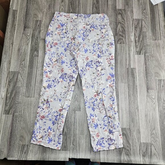Gloria Vanderbilt Amanda Pants Womens 14 Short Gray Floral Print Stretch Jeans - Picture 2 of 12